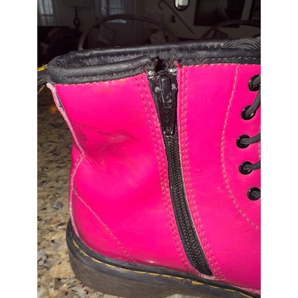 Dr. Martens Delaney Barbie Hot Pink Leather Kids Boots Size 4 With Zipper Laces - Picture 12 of 14